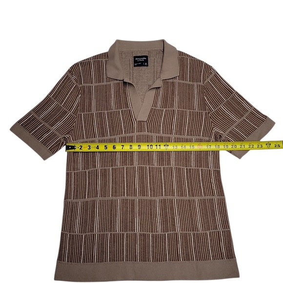 Abercrombie & Fitch Men’s M Tan Textured Knit Polo Shirt Short Sleeve Retro - Picture 4 of 7
